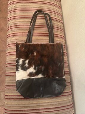 Patricia Nash Brown & White Cowhide Leather Tote Bag